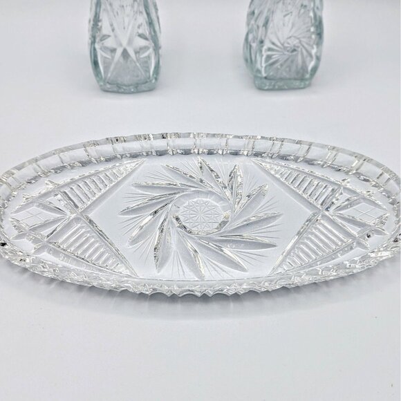 Czech Republic Bohemian Elegant Hand Cut Crystal Celery Pickle Dish Over 24% Pbo - Picture 1 of 1
